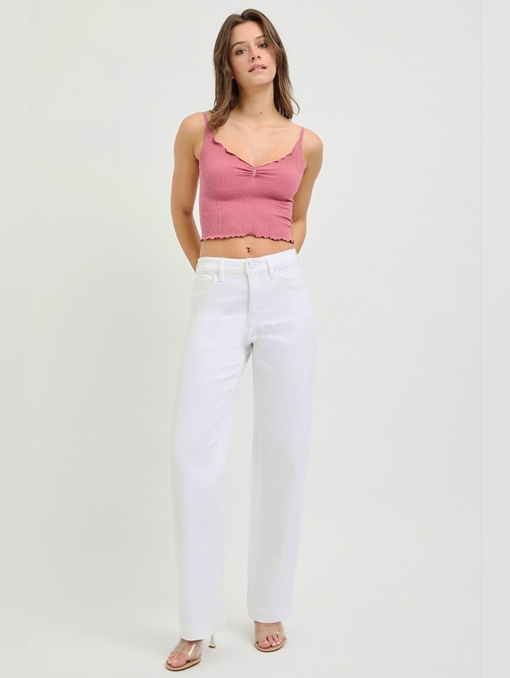 RISEN High Rise Wide Baggy Pants Jeans Hem White Neutral Relaxed Various NEW